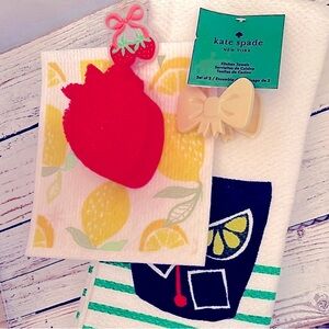 Kate Spade Kitchen Towel Set with Sponges and Magnetic Chip Clips NWT